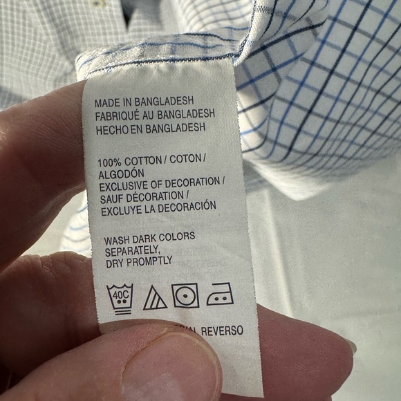 Men's IZOD Blue Long Sleeve Checkered Dress Shirt Size Large 100% Cotton - Picture 11 of 13